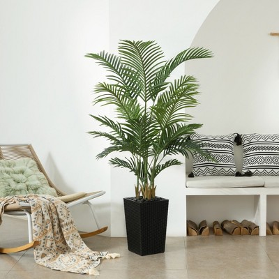 DR.Planzen 72" Artificial Palm Tree - 6FT UV Resistant Fake Plant with14 Silk Leaves & 15.7" Planter for Indoor House Plants, Tall Faux Trees 1 Pack