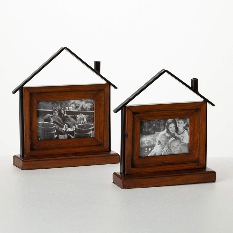 Sullivans 11" & 10" Modern House Photo Frame Set of 2, Wood, 1 of 5