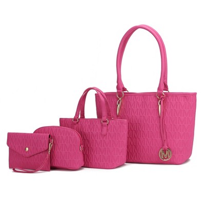 MKF Collection Edelyn Embossed M Signature Vegan Leather Women’s Tote Bag by Mia K – 4 Pcs set