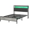 HOMCOM Bed Frame with Storage Headboard, Platform Bed Frame with LED Lights, Charging Station, Noise-Free & Easy Assembly, Cement Gray - 4 of 4