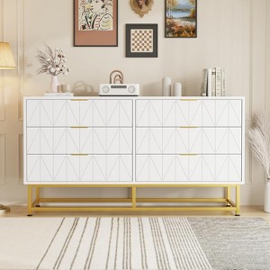 6 Drawer Dresser, Modern Dresser Chest with Wide Drawers and Metal Handles, Wood Storage Chest of Drawers for Bedroom, Living Room - 1 of 4