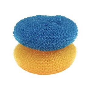 Lola Products Plastic Mesh Scouring Pads - 3.375" x 1.25", Non-Scratch Scrubbers to Clean Dishes, Assorted Colors - Red, Blue & Yellow - 1 of 4