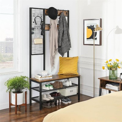 HDZNVF Industrial Coat Rack Shoe Bench with Grid Wall
