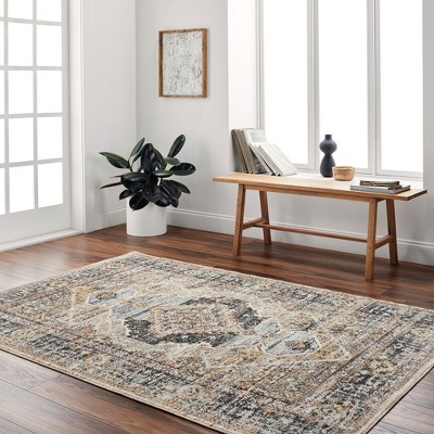 Mandee 6'7" x 9'6" Navy and Pale Blue Synthetic Fur Area Rug