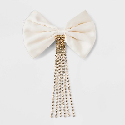 Girls&#39; Satin Bow Barrette with Rhinestone Dangle - art class&#8482; White