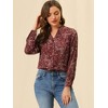 Allegra K Women's Floral Loose V Neck Long Sleeve Button-Up Shirt - 2 of 4