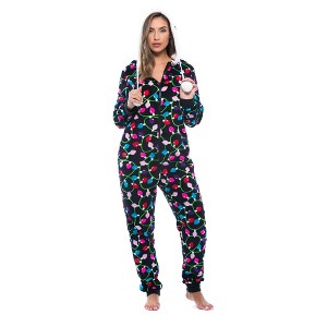 Just Love Womens One Piece Winter Holiday Adult Bodysuit Faux Shearling Lined Hoody Xmas Pajamas - 1 of 4