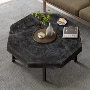 Sapphtopaz Octagonal Retro Splicing Farmhouse Coffee Table for Living Room, Modern Coffee Table with Cross Metal Legs, Wood Living Room Table - 1 of 4