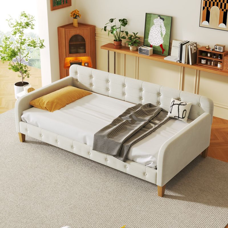 Full/Twin Size Upholstered Daybed with 4 Wood Support Legs-ModernLuxe, 3 of 11