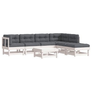 vidaXL Patio Lounge Set with Cushions Outdoor Furniture Set 7 Piece Solid Wood - White Pine - 1 of 4