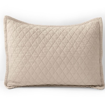 Standard Light Tan Cotton Polyester Diamond Quilted Pillow Sham