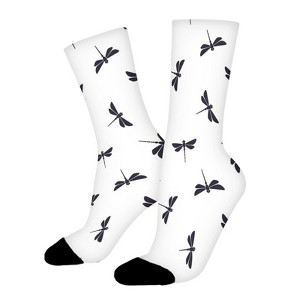 Dragonflies On A White Women Printed Crew Socks Funny Funky Socks Soft Polyester Novelty Gifts for Artists Men - 1 of 1