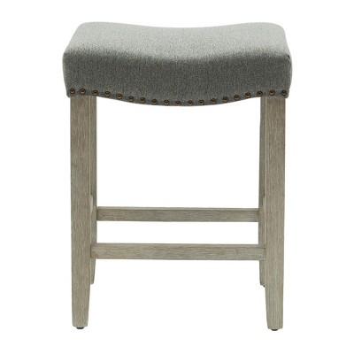 Modern Farmhouse 24" Gray Upholstered Wood Saddle Barstool