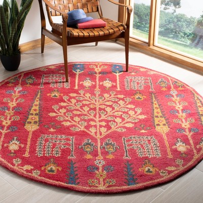 Handmade Red Wool Round Tufted Area Rug, 6'