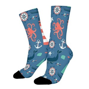 Lighthouse Sailboat Patter Women Printed Crew Socks Funny Funky Socks Soft Polyester Novelty Gifts for Artists Men - 1 of 1
