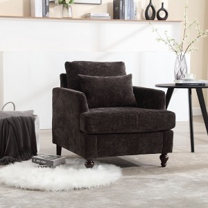 Modern Accent Armchair, Wood Frame, Tufted Club Chair Design, Mid Century Style Lounge Chair. - 1 of 4