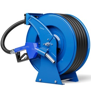 Diesel Fuel Hose Reel Blue, Heavy Duty Retractable 3/4" x 50ft Hose Reel with Automatic Shut Off - 1 of 4