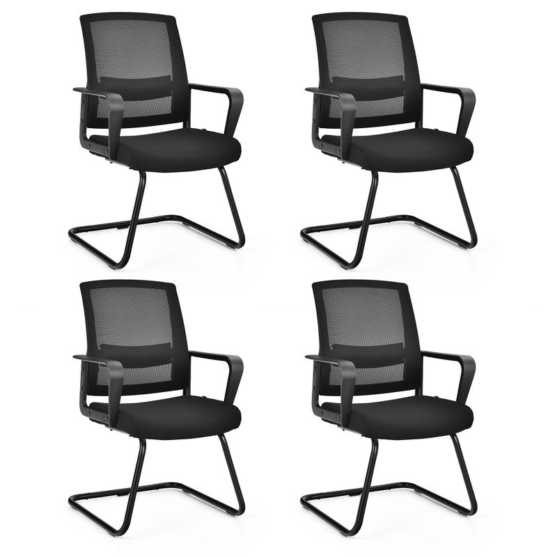 Costway Set of 2/4 Conference Chairs Mesh Reception Office Guest Chairs w/ Lumbar Support, 1 of 11