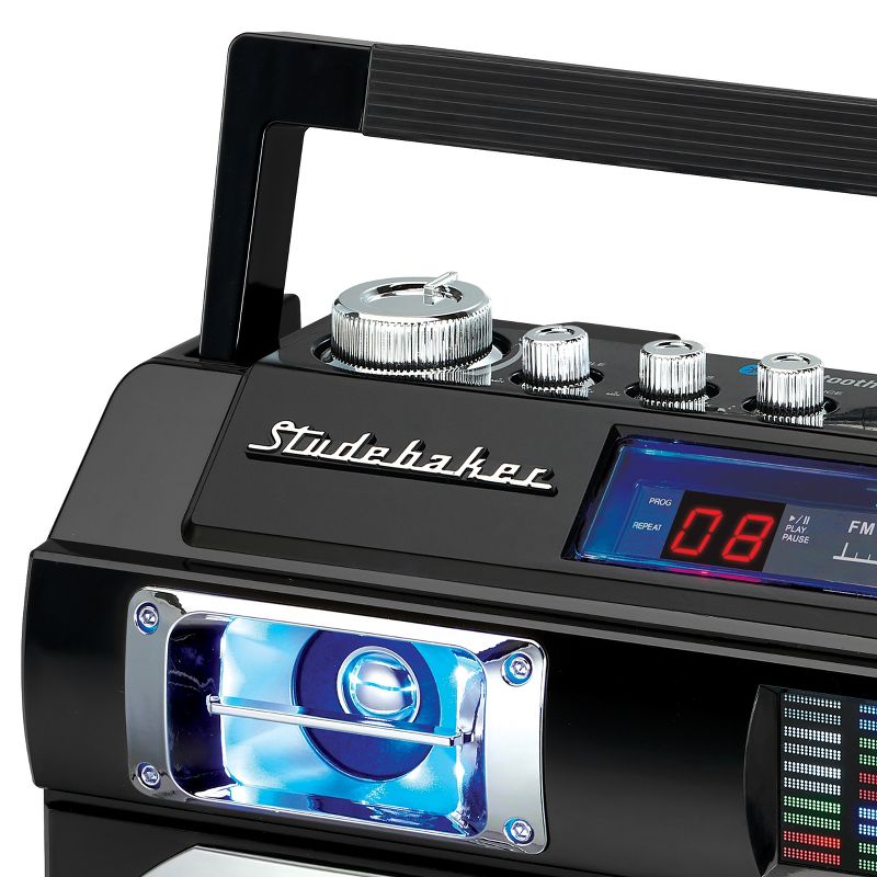 Studebaker 80's Retro Street Bluetooth Boombox with FM Radio, CD Player, LED EQ (SB2145) - Black, 4 of 5