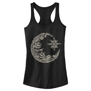 Juniors Womens CHIN UP Lace Print Moon Racerback Tank Top - 1 of 4
