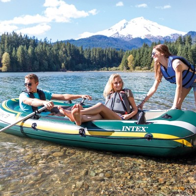 Seahawk 3-Person Green Inflatable Boat Set with Aluminum Oars