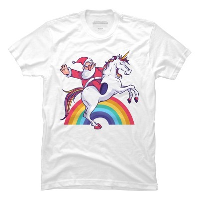 Men's Design By Humans Christmas Cartoon Santa Riding A Unicorn By rasok T-Shirt