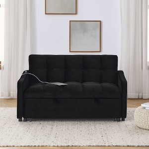 53" Pull-Out Sleeper Sofa Bed With TypeC and USB Charging, Upholstered Loveseats Sofa with Adjsutable Back and Two Arm Pocket - ModernLuxe - 1 of 4
