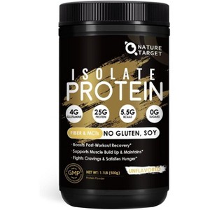 NATURE TARGET Whey Protein: Build Muscle, Aid Recovery, Boost Satiety 25g Protein, 5.5g BCAAs, Grass-Fed Whey, Pea Protein, MCTs - 1.1lb - 1 of 4