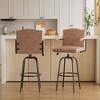 VECELO Bar Stools with Backs & Arms Set of 2, Counter Height Barstools Set with Tufted Upholstery & Footrest Ring, White/Brown - 2 of 4