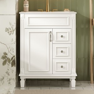 24"W Bathroom Vanity with Ceramic Sink, Small Bathroom Storage Cabinet with 2 Drawers & Adjustable Shelf - ModernLuxe - 1 of 4