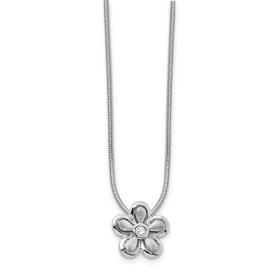 Black Bow Jewelry 10mm Diamond Flower Necklace in Rhodium Plated Silver, 18-20 Inch