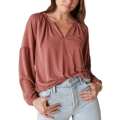 Lucky Brand Womens Drop Shoulder Notch Neck Basic T-Shirt