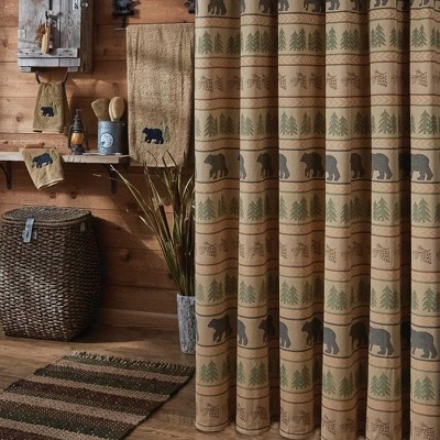 Bear Tracks Tan and Green Cotton Lodge Shower Curtain