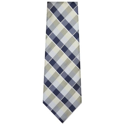 Thedappertie Men's Navy Blue, Ivory And White Checks Necktie With Hanky ...
