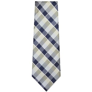 TheDapperTie Men's Navy Blue, Ivory And White Checks Necktie with Hanky - 1 of 3