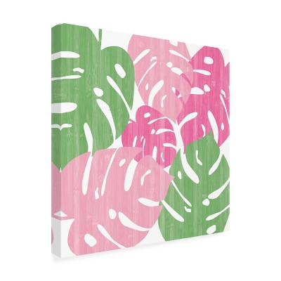 Sarah Adams 18x18 Pink and Green Floral Outdoor Canvas Wall Art
