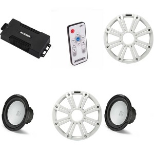 Kicker 48PXA6001 Weatherproof Powersport Mono Amp & (2) 10" 4 Ohm Free-Air Marine Subwoofer ( White Grill ) Includes LED Remote - 1 of 4