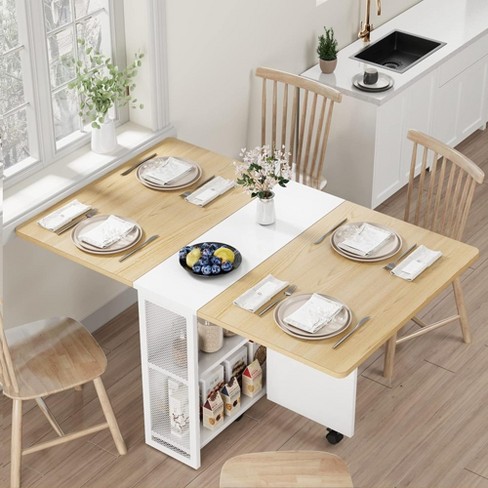 Folding Dining Table Drop Leaf Dining Table With 6 Wheels And 2 layer Storage Shelf Space Saving Dining Table For Small Spaces Target