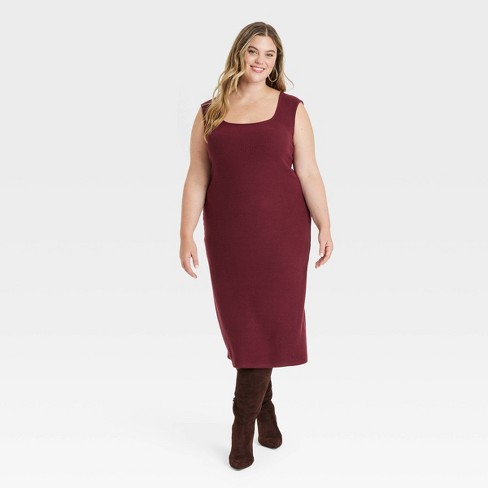 Women s Knit Midi Bodycon Dress Universal Thread Maroon Xxl Target