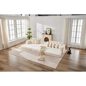 Convertible Corduroy Floor L-Shaped Sectional Sofas Bed with Foldable Mattress, Cloud Couch for Space-Saving and Multi-Functional Use - 1 of 4