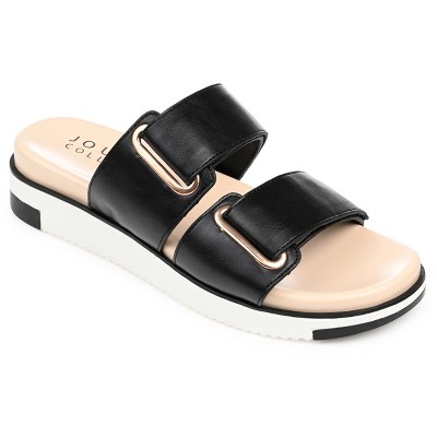 Journee Collection Womens Ashanti Slip On Slide Multi Strap Sandals Black 6.5