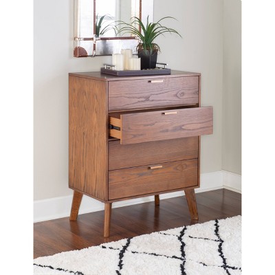 Reid Mid-Century Vertical 4-Drawer Walnut Chest with Bronze Hardware