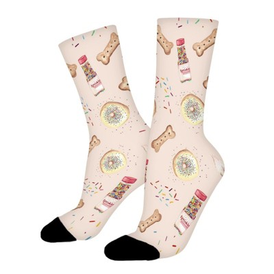 Watercolor Dog In Donut Women Printed Crew Socks Funny Funky Socks Soft Polyester Novelty Gifts for Artists Men