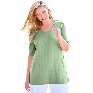 Woman Within Women's Plus Size Pointelle Scoopneck Tee - 1 of 4