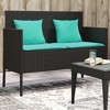 vidaXL Outdoor Loveseat Bench - Black PE Rattan, Padded Blue Cushions, Storage Under-Seat, Weather-Resistant, Garden/Patio Furniture, 44.5"x24"x34.3" - 2 of 4
