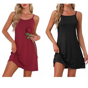 INSPIRE CHIC Women's 2 Pcs Modal Soft Spaghetti-Strap Dress Crewneck Sleepwear - 1 of 4