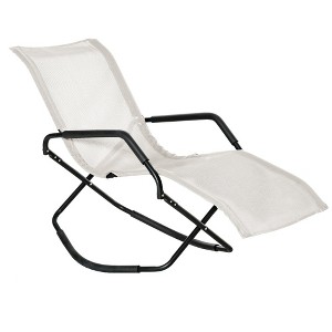 Chic Crate - Rocking Chaise Lounge Chair - 400lb Sunbathing Lounger w/ UV50+ Fabric & Locking Rockers - Compact Fold for Pool/Beach, White - 1 of 4