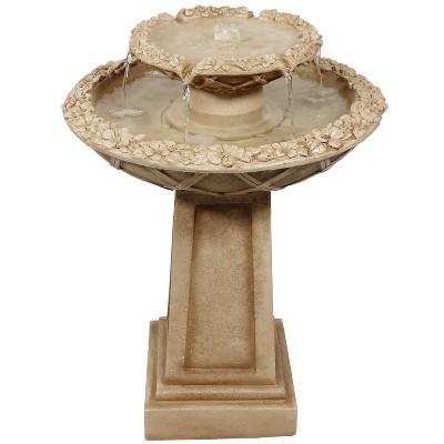 Sunnydaze 28"H Electric Polyresin 2-Tier Beveled Flower Outdoor Bird Bath Water Fountain