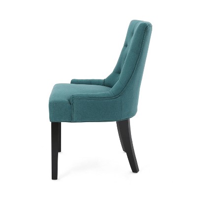 Elegant Dark Teal Upholstered Side Chair with Diamond Tufted Backrest