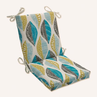 36.5" x 18" Leaf Block Outdoor/Indoor Squared Corners Chair Cushion Teal/Citron - Pillow Perfect: Weather & Fade-Resistant Patio Comfort
